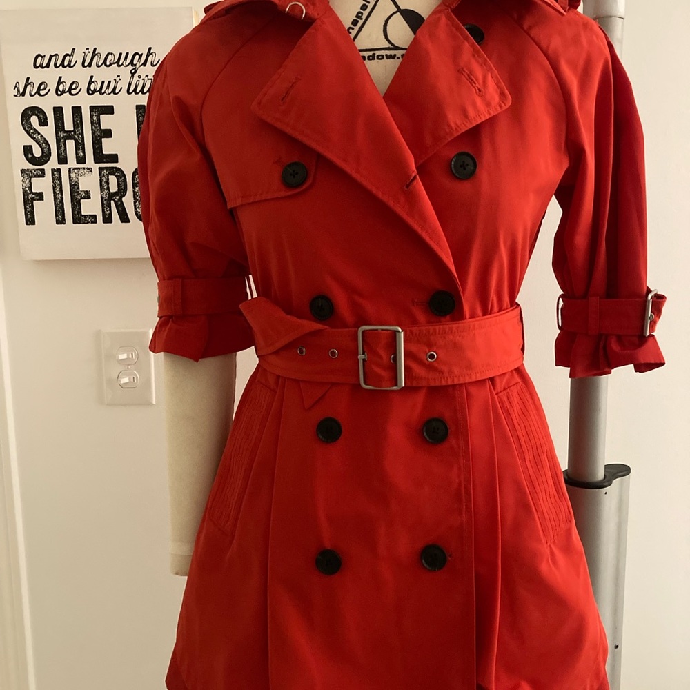 BCBG Max Azria Double Breasted, Red Raincoat xxs